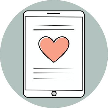 Digital Tablet Displaying a Love Heart Graphic within a Circular Frame for Social Media and Mobile Communications vector