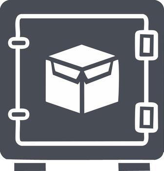 Secure package icon with a cardboard box inside a safety deposit box or vault for protected shipping and storage vector