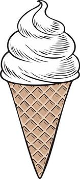 Classic soft serve vanilla ice cream in a crunchy waffle cone simple cartoon illustration vector