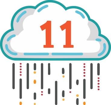 Cloud Number Eleven with Rain Digital Icon Graphic Design Element vector