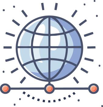 global red icono con un brillante globo simbolizando Internet y en todo el mundo comunicación vector