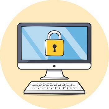 Digital Computer Displaying Padlock Icon for Cyber Security and Data Protection Online vector