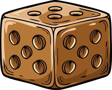 Brown dice with black outlines and circles representing numbers, illustration vector