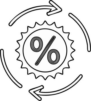 Discount percentage symbol in a circular badge with refresh arrows outline icon vector
