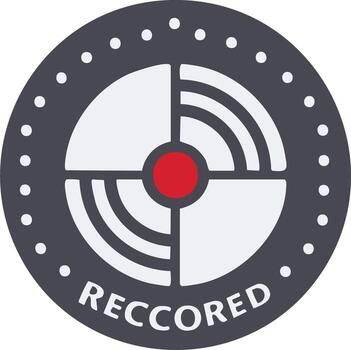 Digital recording icon with red button sound waves target motif and round frame vector