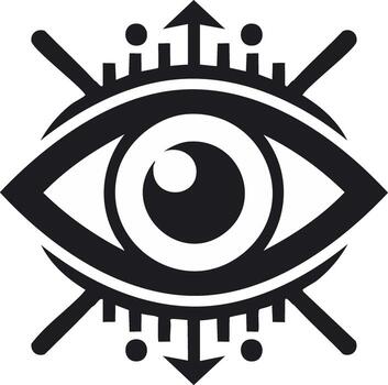 Stylized eye icon with upward and downward arrows, representing vision, insight, and data analysis concepts vector