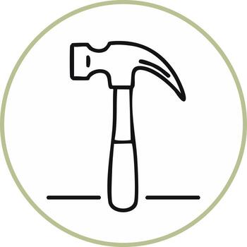 Claw hammer tool line art icon in a circle for construction building and repair concepts vector