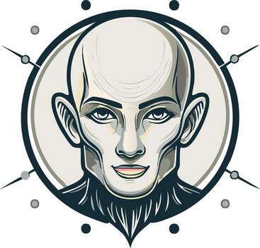 Stylized Portrait of a Bald Person with Geometric Celestial Elements vector