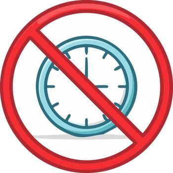 Cartoon Styled No Time Symbol Clock with a Red Prohibited Sign Design vector