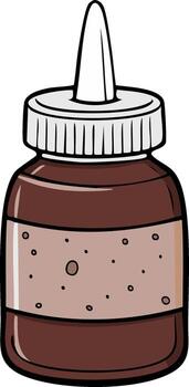 Cartoon-Style Container Brown Substance Inside Bottle with Cap and Spout for Liquid or Paste Application vector