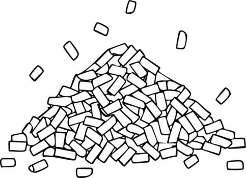Hand-drawn illustration of a pile of rectangular elements with loose elements falling vector