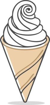 Ice cream cone with soft serve dessert in a simple line art design vector
