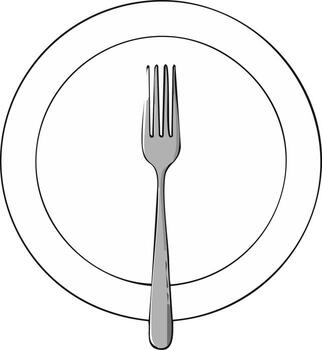 Elegant dining set, illustrated fork and plate, for meal presentation concepts vector