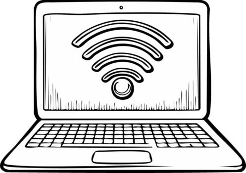 Laptop with WiFi symbol on screen. Digital connection and network concept illustration vector