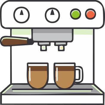 Espresso Machine Brewing Two Cups of Coffee with Gauges and Indicator Lights vector