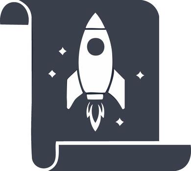 Rocket launching on a stylized scroll paper with stars new project startup business growth icon vector