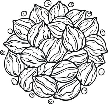 pila de almendra nueces en un cáscara arreglado en un circular diseño colorante libro página línea Arte vector