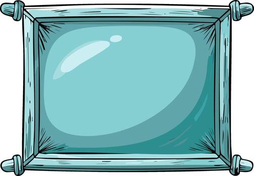 Empty blue rectangular banner or scroll with wooden ends and glossy surface cartoon style illustration vector