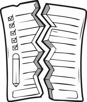 Torn checklist with pencil concept illustration of document broken in half vector