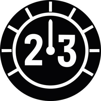 Black and white clock face with numbers two and three and a short hand vector