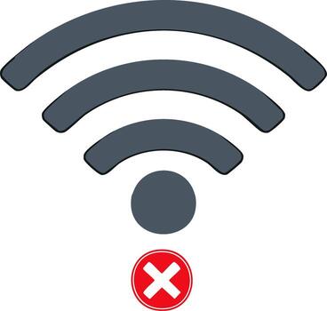 Disconnected Wi-Fi signal symbol with red cross and no connection concept vector