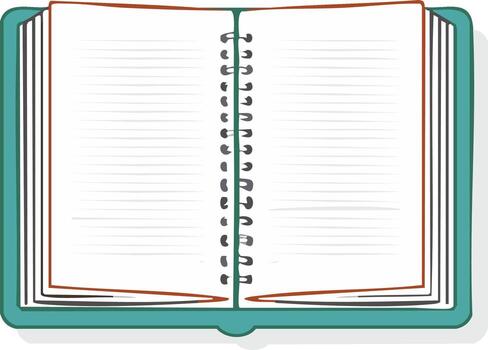 Open notebook with lined pages and spiral binding for notes or schoolwork vector