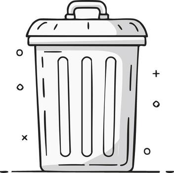 Trash can, garbage container drawing, doodle style trash bin illustration, recycling and waste management vector