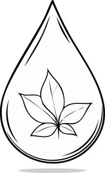 Stylized leaf inside water drop with clean line work representing nature water conservation vector