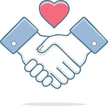 Conceptual icon of a handshake with a heart symbol for partnership, trust, and care vector