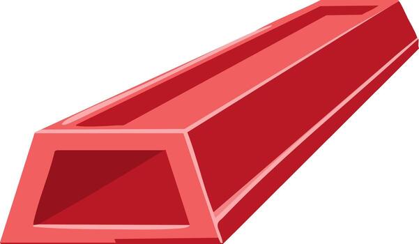 Red geometric hollow rectangular beam with trapezoidal shape abstract design vector