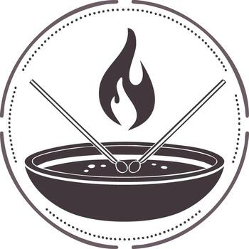 Flaming Cauldron with Stirring Spoons Round Design Potent Brewing Ritual Symbol Isolated vector