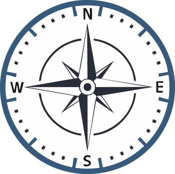 Graphic compass rose icon with cardinal directions N S E W symbolizing guidance and exploration vector