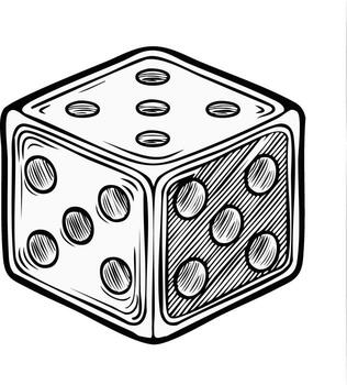 Stylized Dice Cube Hatch Pattern, Game Piece, Luck, Black and White Illustration vector