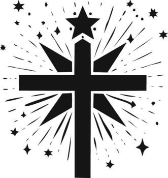 Christian Cross with Nativity Star and Rays of Divine Light Graphic Illustration vector