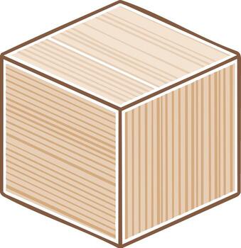 isométrica de madera cubo ilustración con un ligero marrón color y texturizado líneas vector