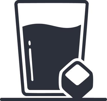 Glass of dark liquid with ice cube icon minimal design vector