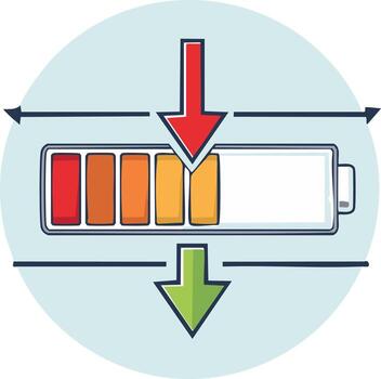 Battery Charge Indicator with Arrows Illustrating Power Usage and Recharge vector