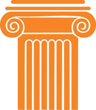 Ancient Greek Column Icon with Swirl Top and Orange Color Isolated on White Background for Design and Illustration vector