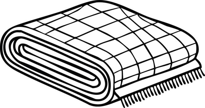 Cozy folded blanket with a checkered pattern and decorative fringe illustration vector