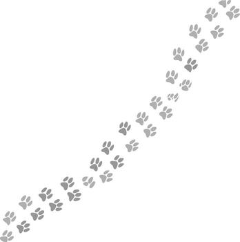 Diagonal path of gray animal paw prints walking in a trail illustration vector