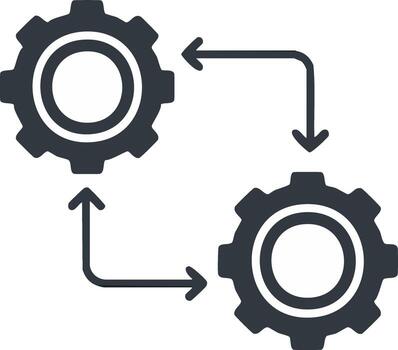 flujo de trabajo proceso icono con dos interactuando engranajes y cíclico flechas para automatización vector