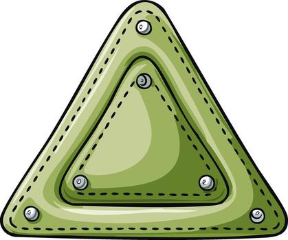 Cartoon illustration of a padded green triangular object with stitching and metal rivets vector
