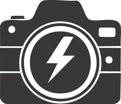 Camera Icon Symbol with White Lightning Bolt in Lens Graphic Design Photography and Technology Concept vector
