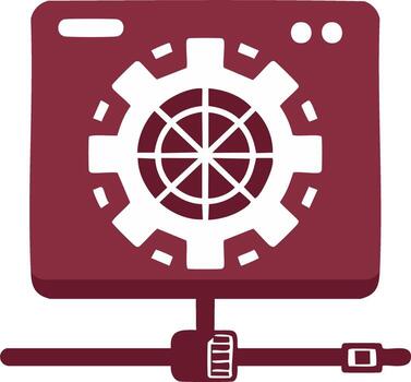 Digital technology computer interface with gear cog system control and connection cable vector