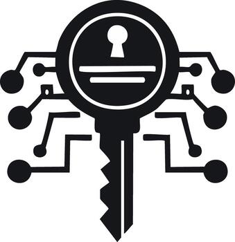 digital llave icono con circuito conexiones seguridad y acceso controlar gráfico ciber la seguridad bloquear dispositivo moderno negro aislado vector