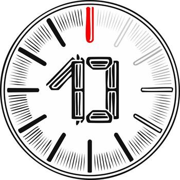Clock face showing ten minutes after twelve depicting time passing abstractly monochrome vector