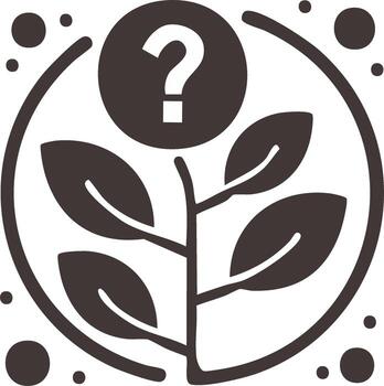 Minimalist flat icon of a sapling growing a question mark, symbolizing doubt and future development vector