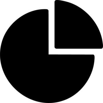 Simple black pie chart icon with a quarter segment for data visualization vector