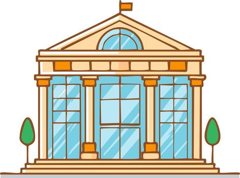 Cartoon Illustration of Classical Building with Columns and Flag, Public Institution vector