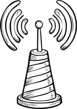 Outline Illustration of a Wireless Transmitter Antenna with Signals Emanating Outwards vector